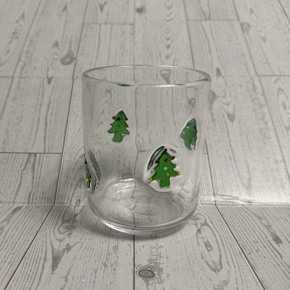 Anthropologie Icon Juice Glass Christmas Tree Hand Blown Clear Tumbler